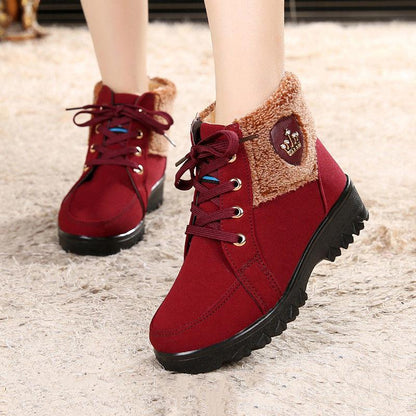 Women's Snow Boots Women Winter Fashion Lace Up Warm Fur Short 3 Colors