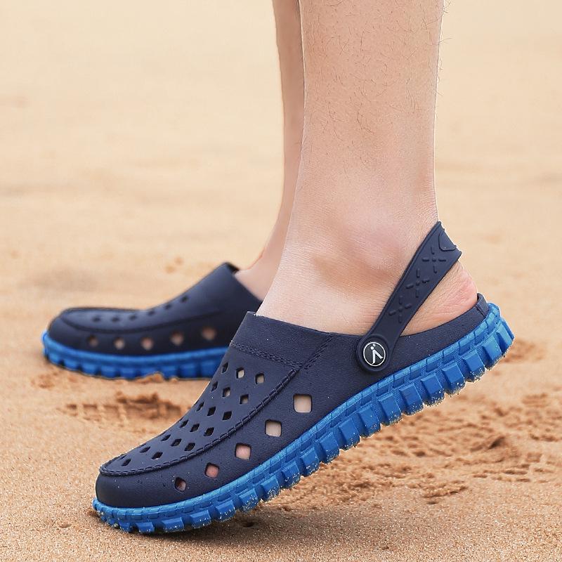 summer slippers men's outdoor sandals PVC hollow large size wading beach hole shoes