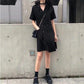 Black Dress Women's Cool Girl Summer Dress Short Sleeve Turn-down Collar Knee-length Daily Wear Office Dating Party