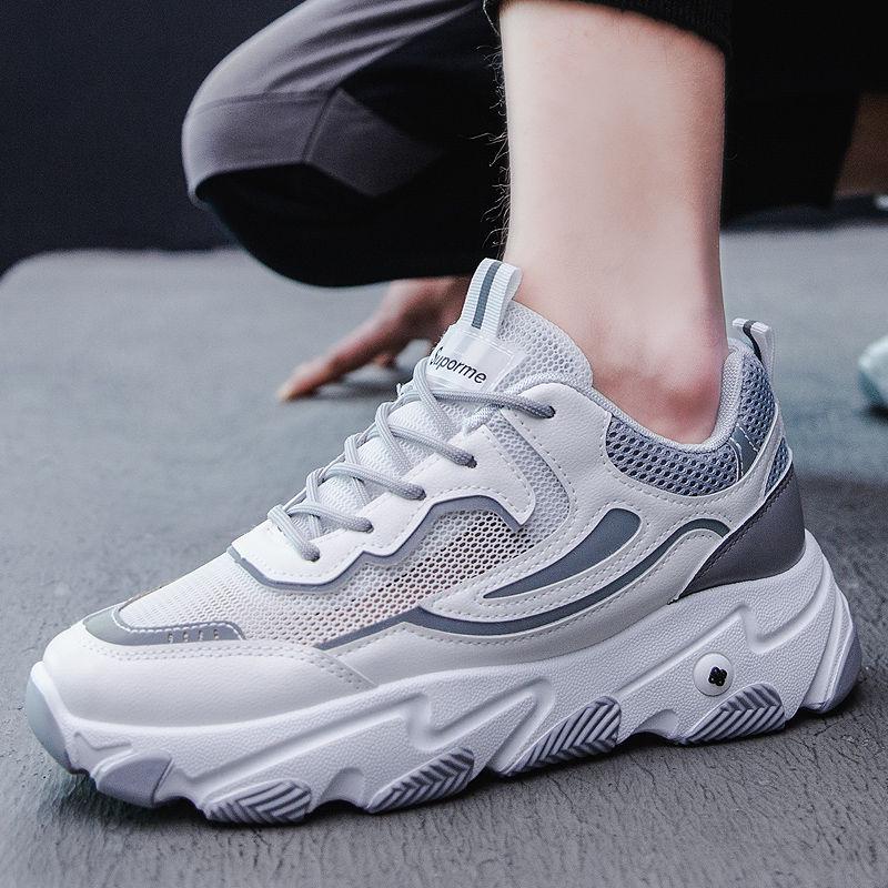 Men Dad Sneakers Platform Leather Mesh Sports Sneakers Lace Up Thick Bottom Trainers Shoes Boys Casual Sneakers Men