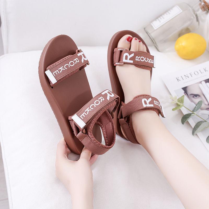 Sandals Female Sports 2020 Summer Velcro Korean Students Wear Wild Flat Beach Shoes Hugh Ins Tide