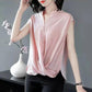 V-neck Chiffon Shirt Women's Summer Belly Cover Blouse Short-sleeved Loose Temperament Sleeveless Slim Solid Color Large Size Shirt Women Summer Top