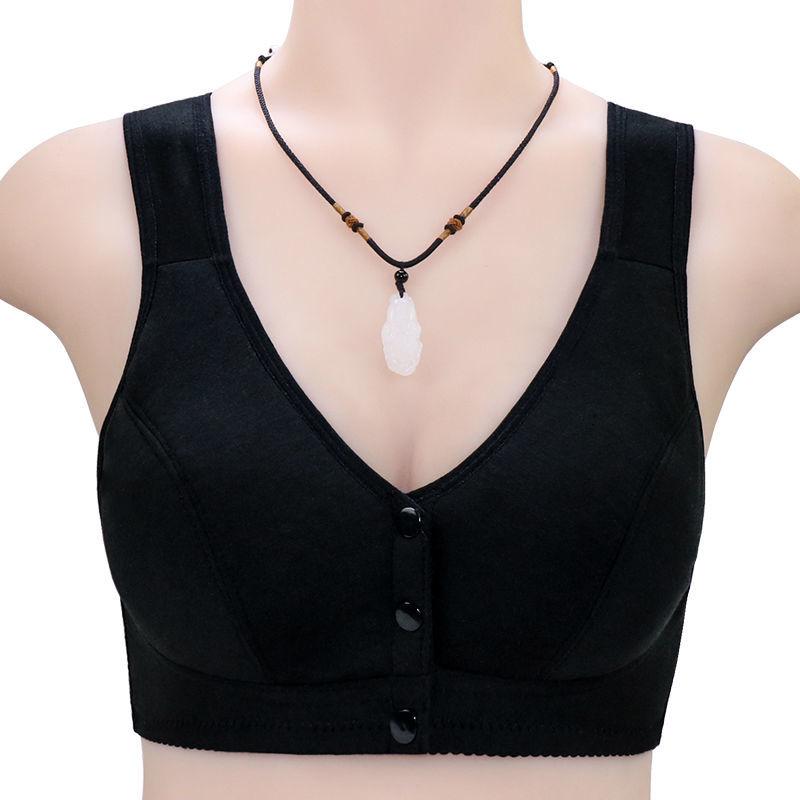 Middle-aged and Elderly Mothers No Steel Ring Front Buckle Cotton Bra Large Size Bra Middle-aged Cotton Underwear Vest-style Thin Section