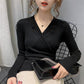 V-neck bottoming sweater women's inner wear spring and autumn self-cultivation outer wear solid color button long-sleeved pullover sweater