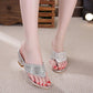 Plus Size 34-40 Women All-match Shiny Slippers Outdoor Diamond High Heels Bohemian Beach Wear-resistant Non-slip Slippers Flip Flops Sandals