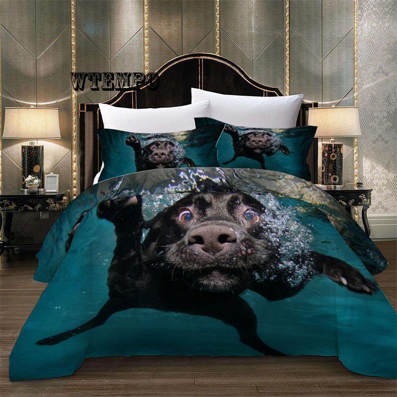 Cute Swiming Dog Bedding Sets Kids Duvet Cover Set Luxury Personalise 3D Pattern Bedding Set