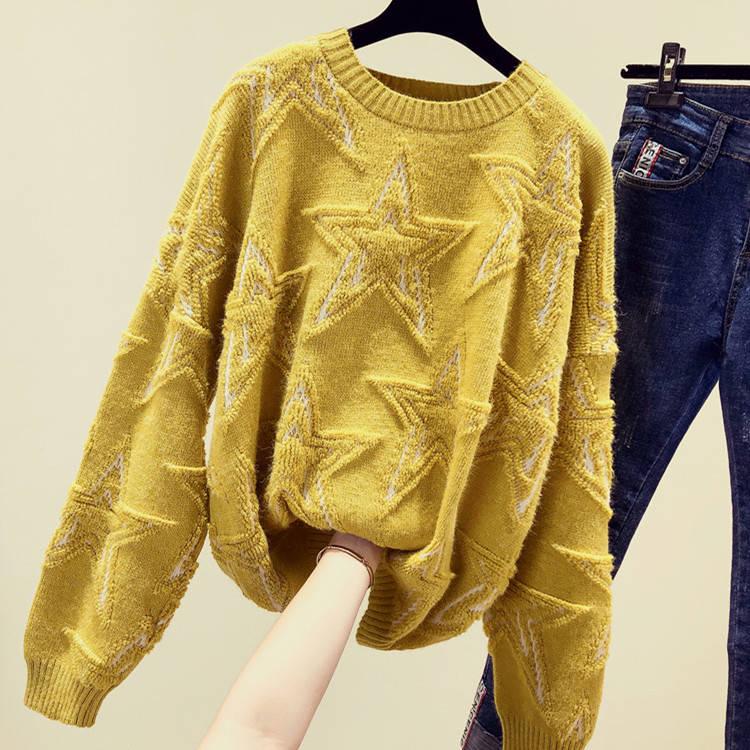 Loose Knitted Jacquard Sweater Autumn and Winter Round Neck Pullover Long Sleeved Sweater