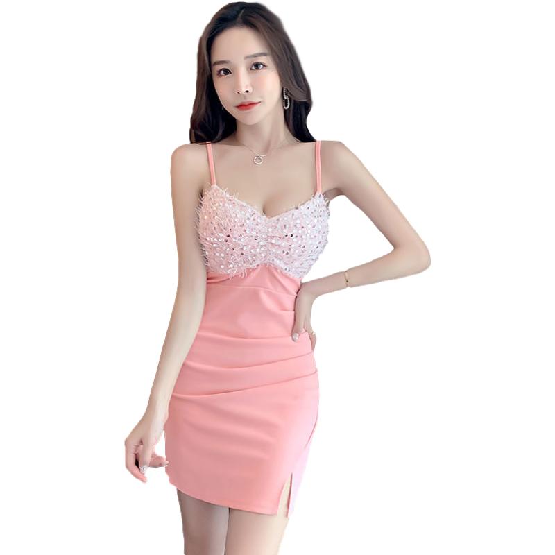 Female Sweet Light Mature Club Dress Summer Night Slim Fitting Suspender High Waist Party Dress