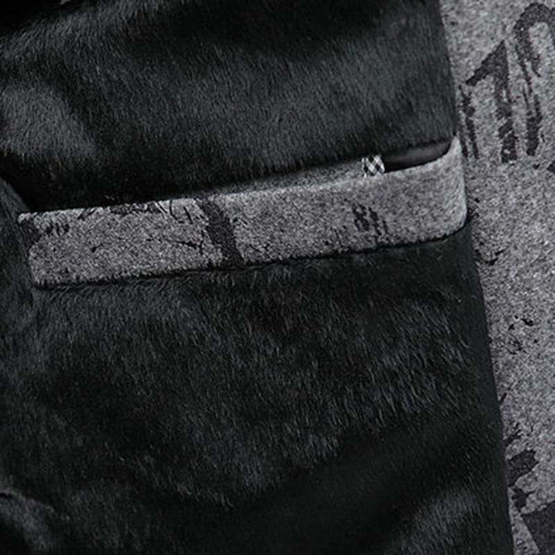 Men's Woolen Coat Autumn and Winter Korean Style Trendy Windbreaker Men's Short British Style Plus Velvet Coat Print