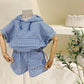 Boy's Summer Suit Two-piece Suit for Children Korean Version of Children's Cotton Plaid Hooded Two-piece Suit
