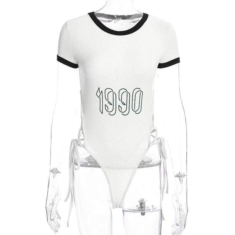 Women Summer Side Bandage Jumpsuit Female Summer High Waist Jumpsuit T-shirt Bottoming Shirt Leisure Sexy Tee