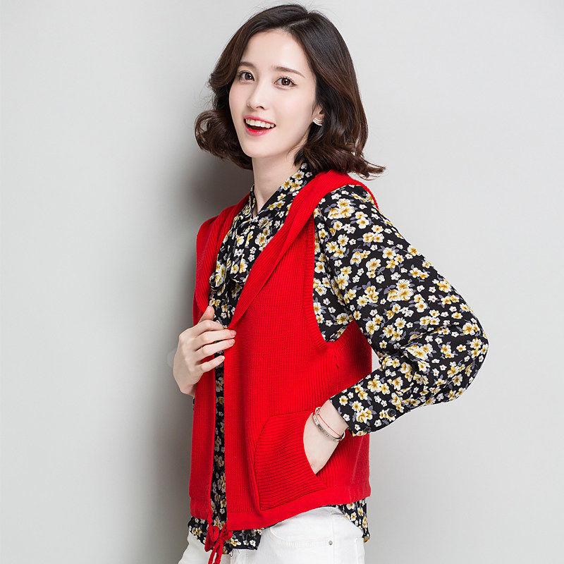 Spring and Autumn Thin Woolen Pure Color Vest Women's Hooded Short Fashion Jacket Wild Cardigan Sleeveless Knitted Sweater
