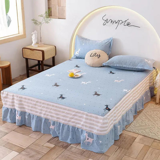 One-piece Mattress Cover Cotton Korean Version Printing Non-slip Simmons Protective Cover Four Seasons Universal Mattress Dust Cover