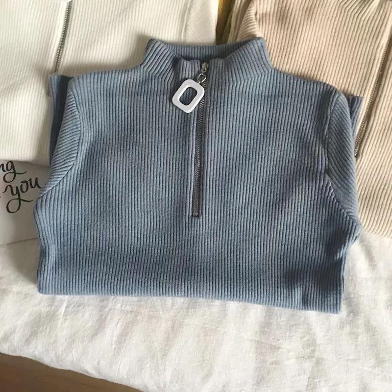 Half Turtleneck Knitted Bottoming Shirt Women's Inner Zipper Sweater Women's Western Style All-match Top Women's
