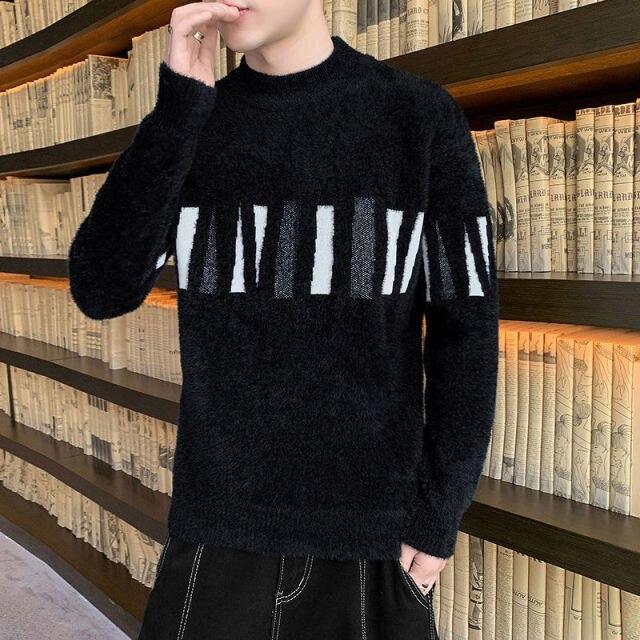 Men Autumn Winter Loose Sweater Tops Imitation Mink Velvet Pullovers Thicken Student Casual Knitted Top
