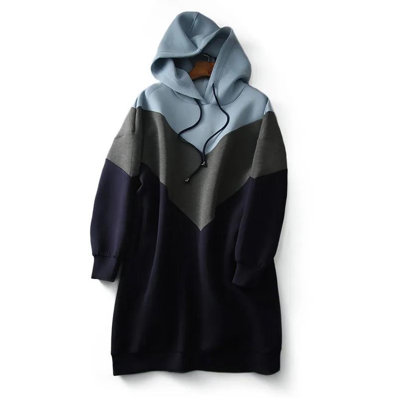 Hooded Color Matching Sweater Dress Women's Loose All-match Dress