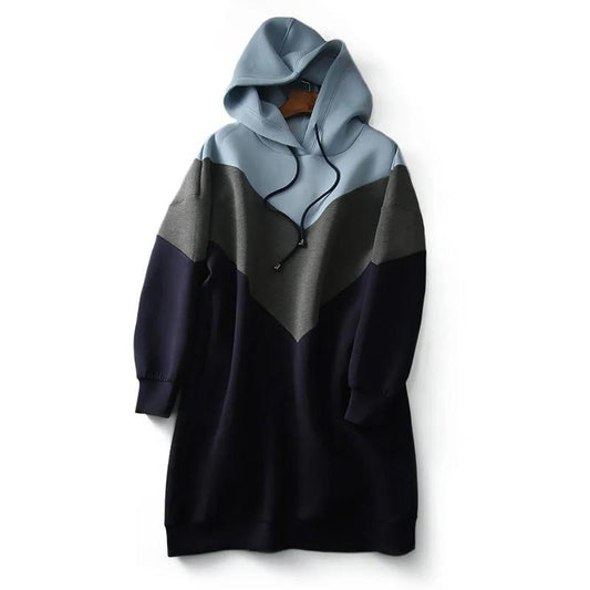 Hooded Color Matching Sweater Dress Women's Loose All-match Dress
