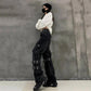 Black Baggy Cargo Pants Tripp Pants - Grunge Goth High Waist Denim Jeans - Wide Leg Punk Mall Goth Trousers