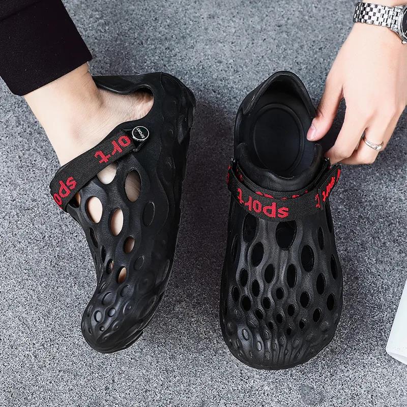Men's Sandals Summer Outer Breathable Beach Hole Shoes Soft Sole Hollow Slippers