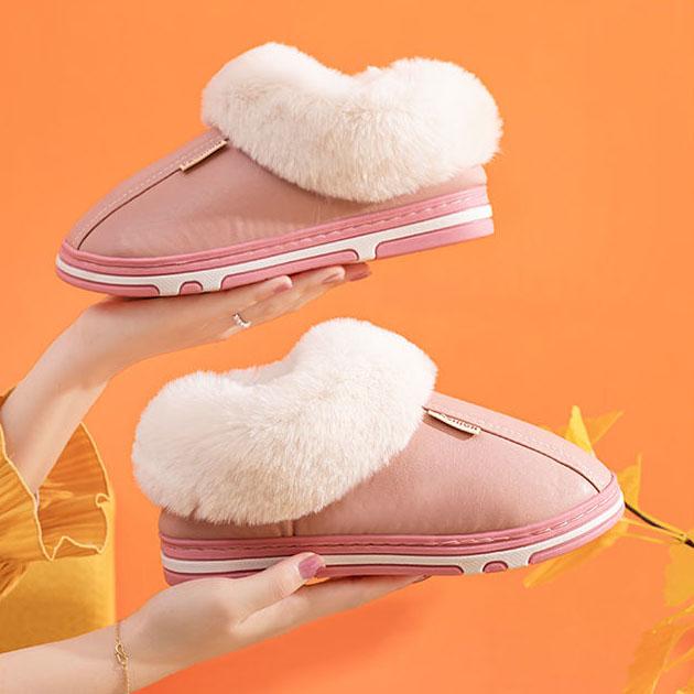 Autumn and Winter Couple Lover's Cotton Slippers PU Leather Waterproof Indoor Household Non-slip Home Warm Cotton Shoes
