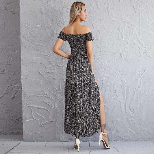 Women's Sexy Slit Wrap Chest One-shoulder Floral Dress Temperament One-piece Dress