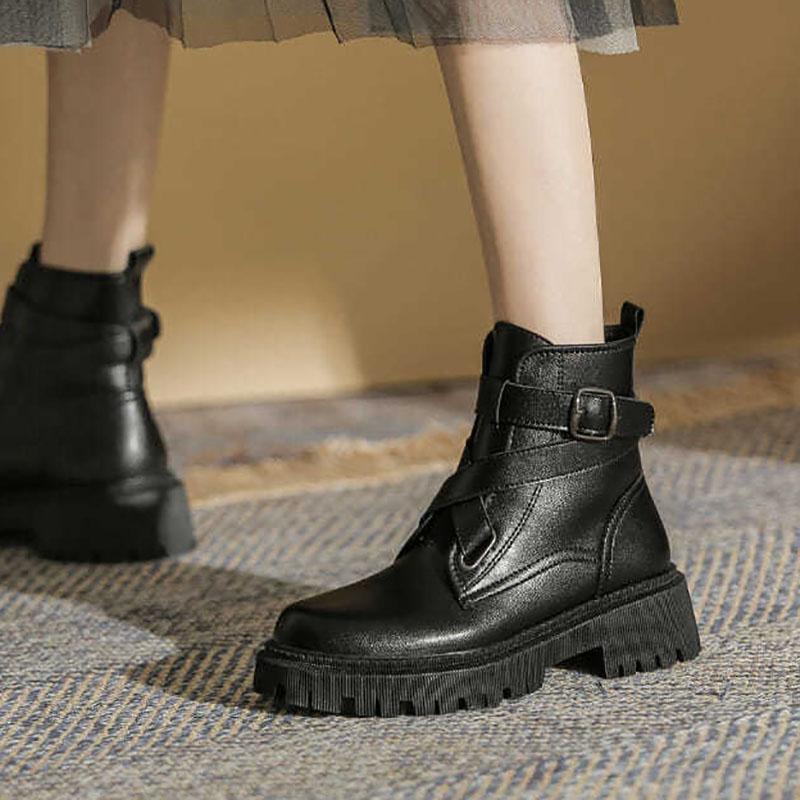 British Style Martin Boots Women Spring and Autumn Single Boots Thick-soled Leather Short Boots Summer Thick Heel Boots Children