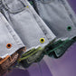 WTEMPO Avocado Green Hole Denim Shorts Female Plus Size High Waist Contrasting Breasted Wide-leg Pants