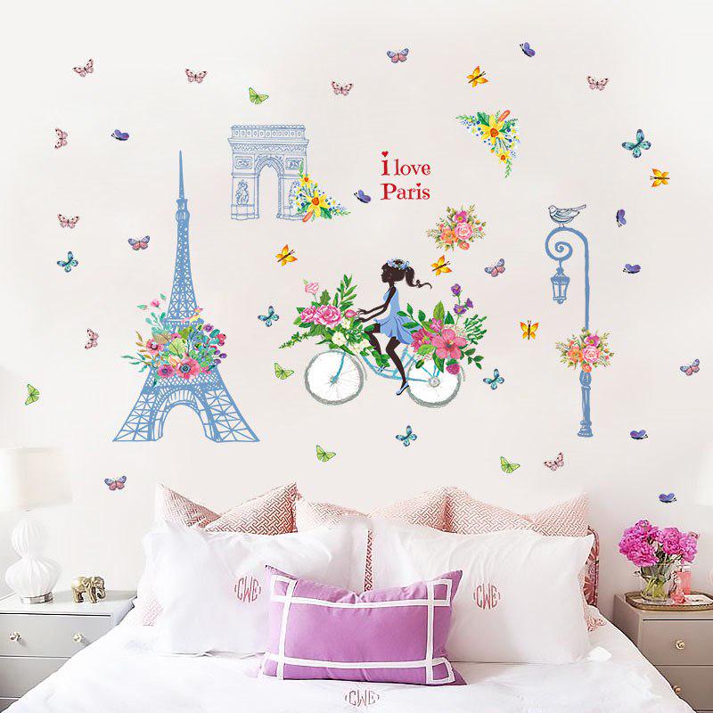 [Wall sticker] blue tower flower bike girl wall stickers for kids rooms nursery baby bedroom home de