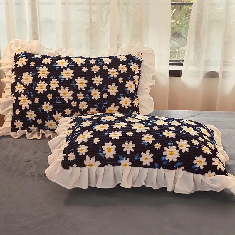 Coral Velvet Pillowcase Plus Velvet Thickening Single Double Pillowcase Double-sided Plush Pillow Core Set A Pair