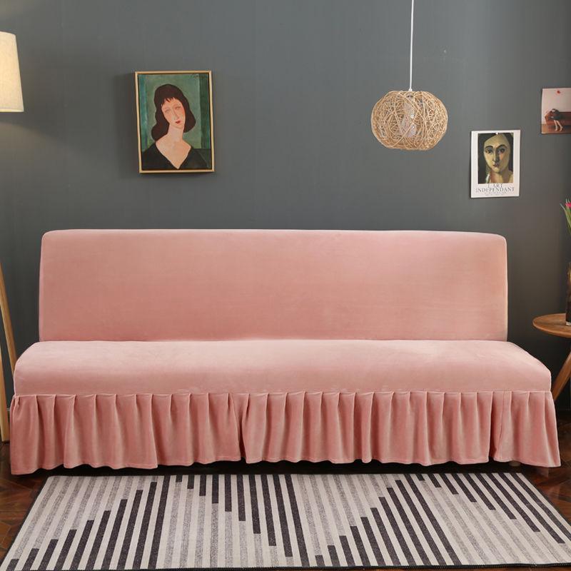 Armless Sofa Cover Inclusive Magic Sofa Cover Solid Color Folding Sofa Bed Cover with Skirt Elastic Furniture Protector Slipcover Couch Cover