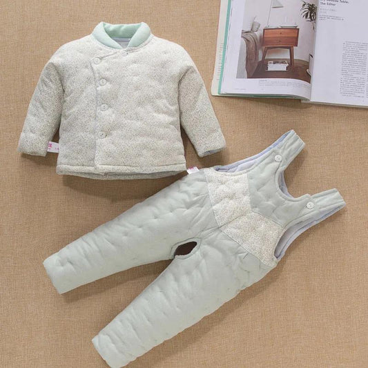 Baby Handmade Cotton Newborn Winter Warm Set Fall/Winter Cotton Jacket Thicken Pure Color Small Fresh Children's Two-piece Set