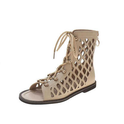 Bohemian Style Sandals Summer Cross Straps Hollowed Out Retro Vacation Roman Flat Sandals Women