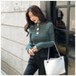 Solid Color Slim Sweater Women's Button Design Autumn and Winter Wild Bottoming Sweater