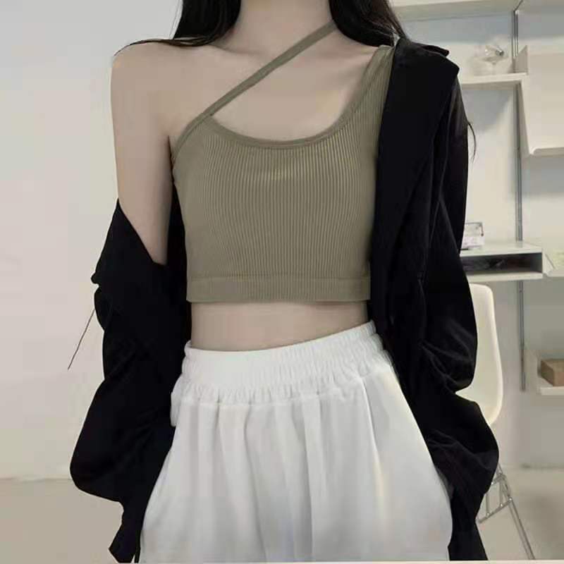 Half Turtleneck Sling Girl Sexy Vest Female with Chest Pad Outside Wear Inside Wear-proof Slim Top Wrap Chest Lingerie Yoga Fitness Sport Bar