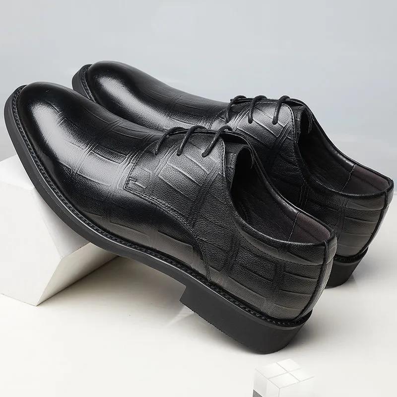 Men's Shoes Alligator British Pointed Men's Shoes Personality Heightening Shoes Printed Black Business Dress Shoes for Men
