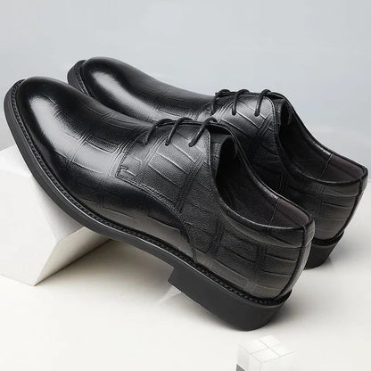 Men's Shoes Alligator British Pointed Men's Shoes Personality Heightening Shoes Printed Black Business Dress Shoes for Men