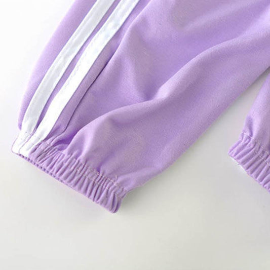 Girls Summer Sportswear Print Solid Color Pullover Short Sleeve Sports Leisure Loose Pants Suit Cute Dance Wear Comfortable Children's Two-piece Set