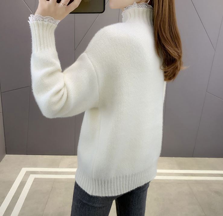 Chenille Lace Pullover Sweater Ladies Large Size Loose Half Turtleneck Sweater Solid Color Bottoming Knit Sweater