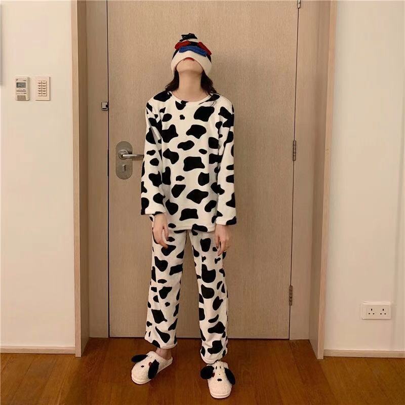 Women's Autumn and Winter Coral Velvet Thick Pajamas Flannel Plus Velvet Outer Wear Home Service Suit