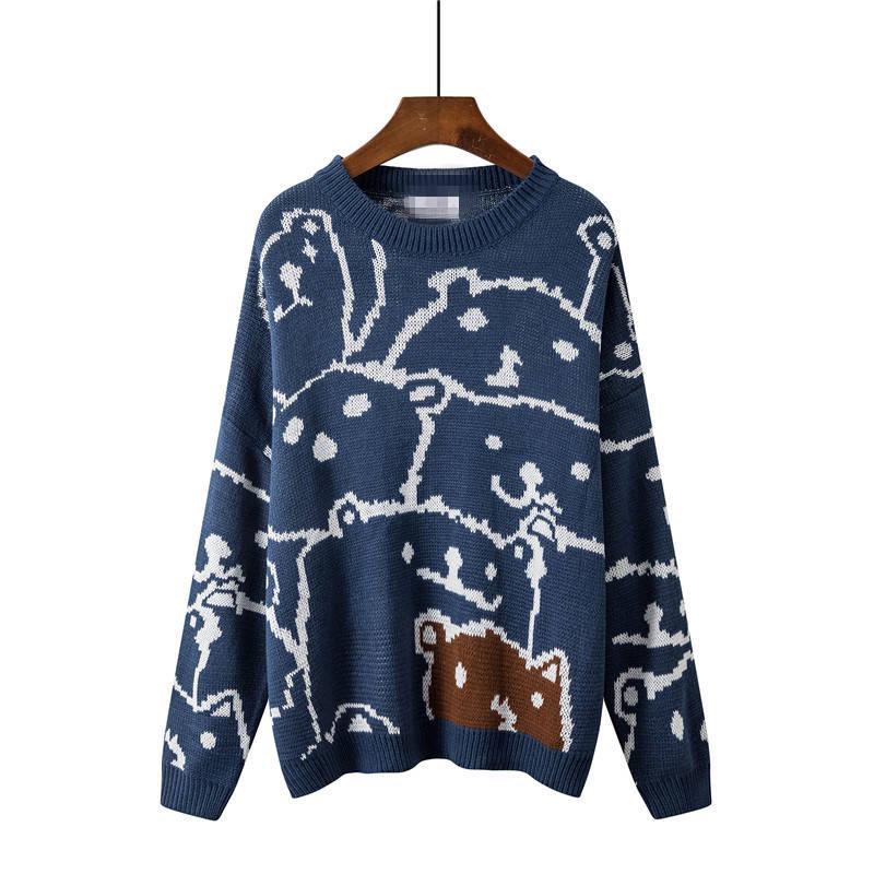 Winter Sweet Jacquard Pullover Sweater Women Loose Long Sleeve Knitted Round Neck Sweater