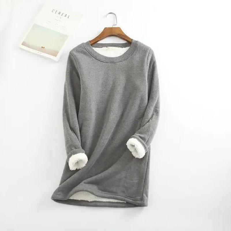 Women's Shirt Top Autumn Winter Plus Size Loose Thickened Velvet Warm Bottoming Round Neck Warm Clothing