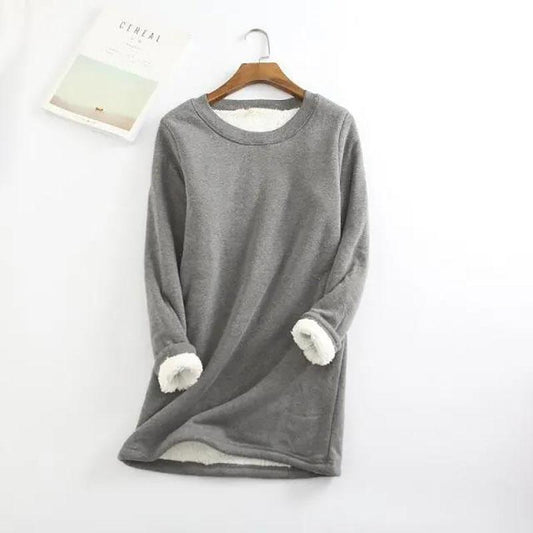 Women's Shirt Top Autumn Winter Plus Size Loose Thickened Velvet Warm Bottoming Round Neck Warm Clothing