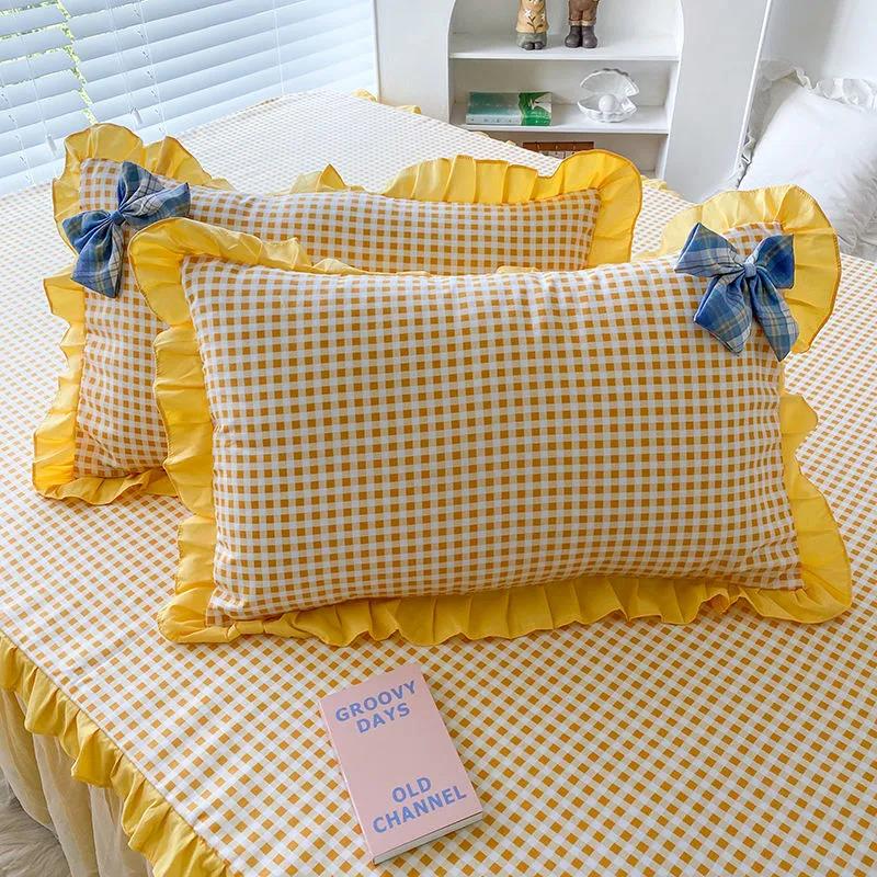 Lace Pillowcase Princess Wind Bow Ruffle Pillowcase Student Dormitory Single Double 48×74cm