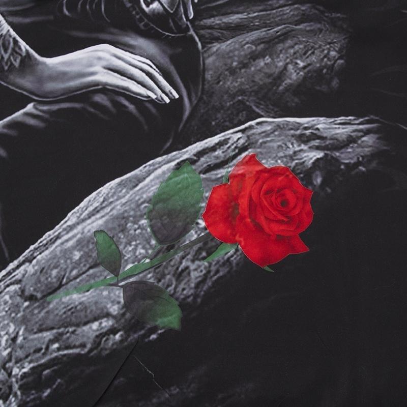 WTEMPO 2019 New 3 Pcs 3D Ride Die Bedding Set Halley Motorcycle Duvet Cover Pillowcase Red Rose Beau