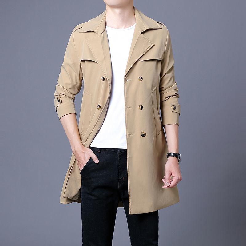 Men's Mid-length Double-breasted Windbreaker Spring and Autumn Trend Business Casual Youth Lapel Jacket New