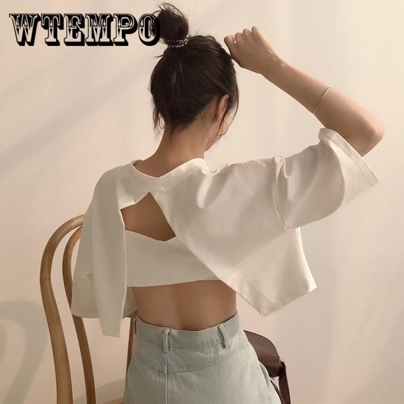 Women T Shirt Sexy  Open Back Short Sleeve Summer Crop Tops Tees Female Tshirt Women T-shirt
