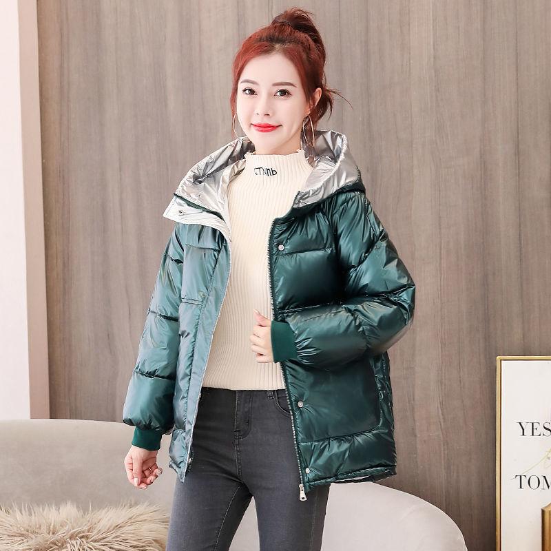 Glossy Cotton-padded Jacket Women's Short Cotton-padded Jacket Loose Bread Clothes Winter Cotton-padded Jacket Hooded Jacket