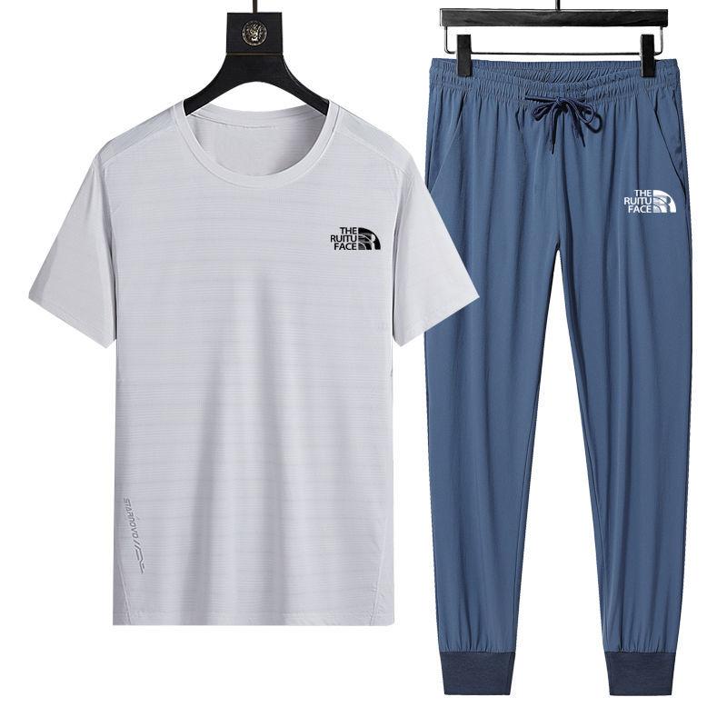 Summer New Ice Silk Suit Men's Quick-drying Short-sleeved Two-piece Handsome Casual Sports Clothes