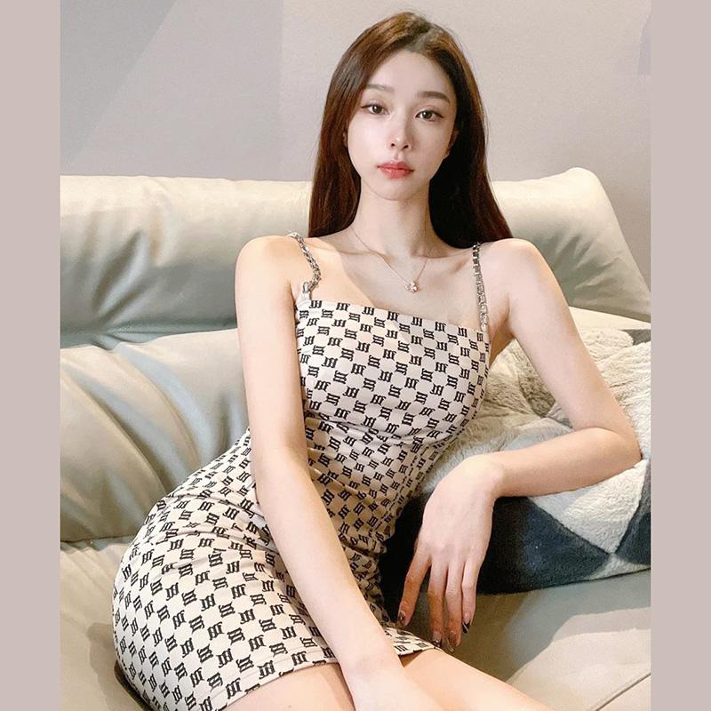Women's Clothing Houndstooth Chain Sexy Babes Sling Dress Hollow Out Strapless  Sleeveless