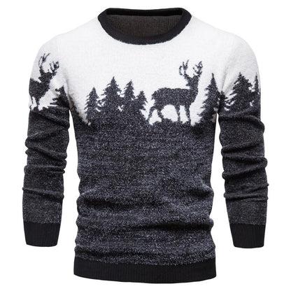 Slim Winter Christmas MensFashion Sweater Christmas Tree Deer Print Sweaters Casual O-neck Male Pullovers Sweaters Pull